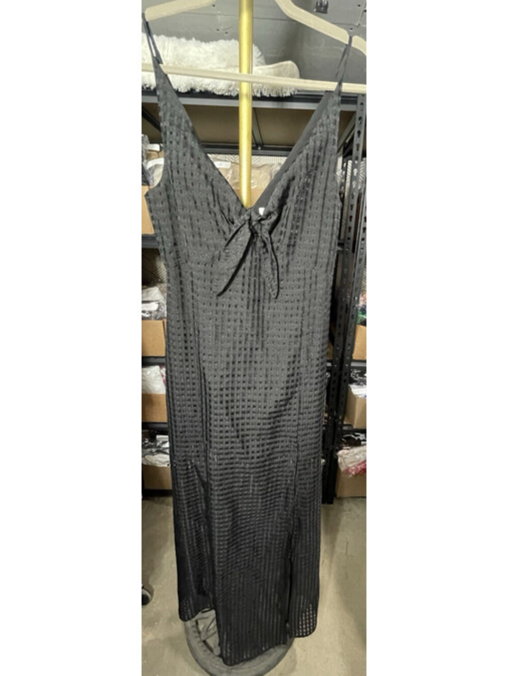 BCBGeneration Black Textured Grid Pattern Sheer Overlay Maxi Dress  6